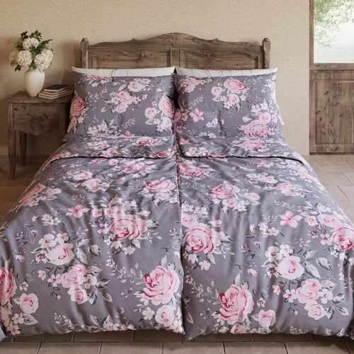 Lenjerie de pat din bumbac Kvalitex Provence Beatrice gri, 140 x 200 cm, 70 x 90 cm