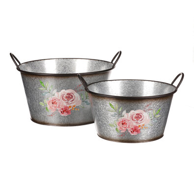 Übertopf-Set Rose, 2 Stück, 2 Größen, Metall, 33 x 18 x 33 cm