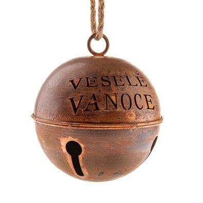 Clopoțel metalic Veselé Vánoce (Crăciun fericit)diametru 15,5 cm, culoare cupru, rustic