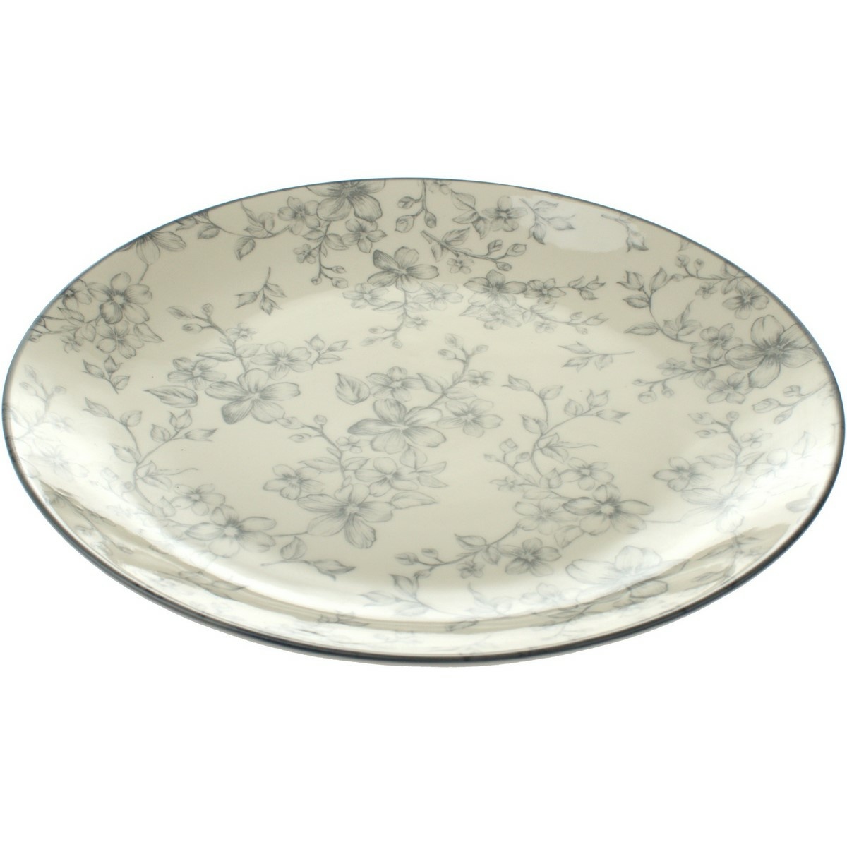 Súprava 6 plytkých tanierov Nežné kvety 26 cm, sivá
