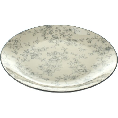 Zestaw 6 płytkich talerzy Delikatne kwiaty 26 cm, szary
