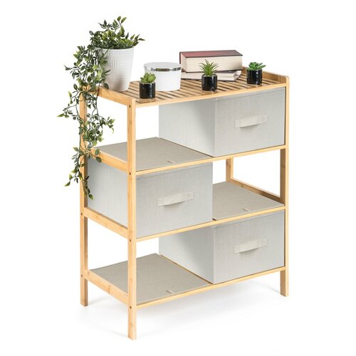 G21 Bambusový regál s košíky, 3 police, béžová