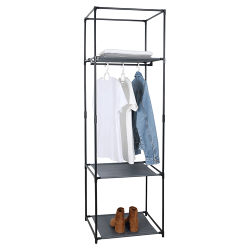 Šatníkový regál ALBUS, kov a látka, černá