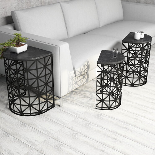 Odkládací stolek Stil Black Marble, 3 ks