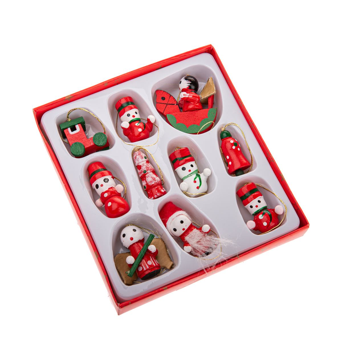 Drewniane ozdoby świąteczne Mix II, zestaw 10 szt.