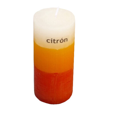 Tříbarevná svíčka s vůní citrónu válec