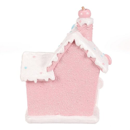 Dekoracja świąteczna Domek ze słodyczy, poliresin, LED, różowy