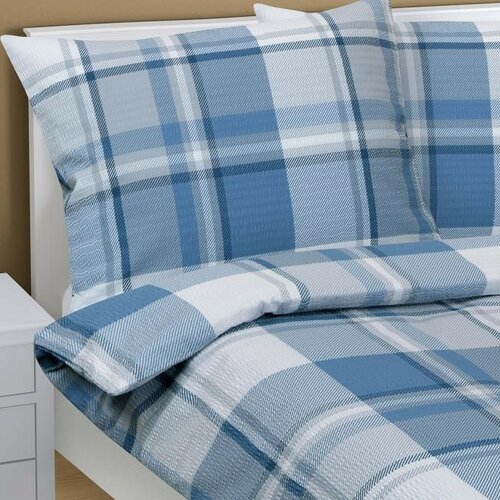 Bellatex Крепова постільна білизна Клітинка синя, 140 x 200 см, 70 x 90 см