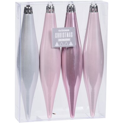 Zestaw ozdób bożonarodzeniowych Sopel Ice Pink, 15 cm, 4 szt., różowy