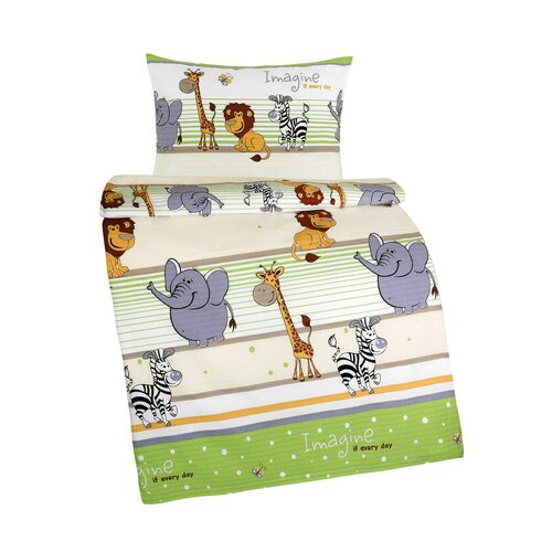 Bellatex Krepp-Bettwäsche für Kinder Agáta Safari grün, 90 x 135 cm, 45 x 60 cm