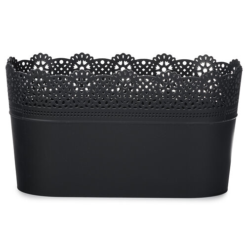 Plastični cvetlični lonček z čipko Lace,antracitno siv
