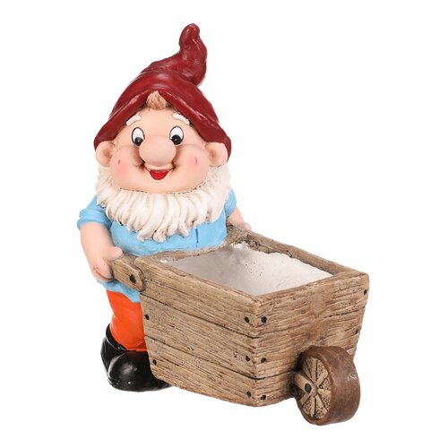 Садовий декор Гном з тачкою, червоний, 31 x 16 x33 см