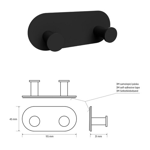 Cârlig dublu autoadeziv Sapho XR220B X-Round,negru