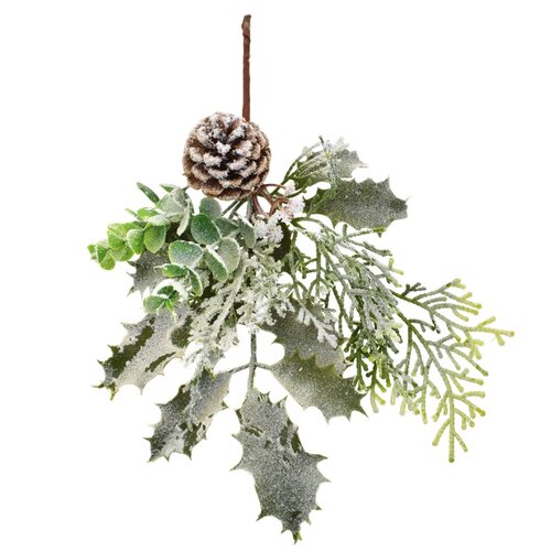 Zimowa gałąź ze szronem i szyszką, 35 cm