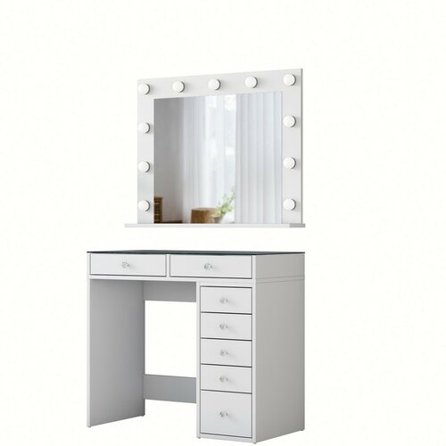Kosmetický stůl Verona White se skleněnou deskou