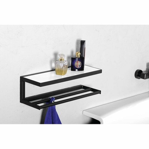 SAPHO Ska401 Ska Wandregal 45 x 14 x 16 cm, schwarz matt mit weißer MDF-Platte