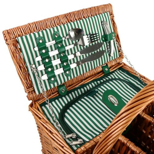 Arôme Coș de picnic pentru 4 persoane dungi verzi, 48 x 33 x 25 cm