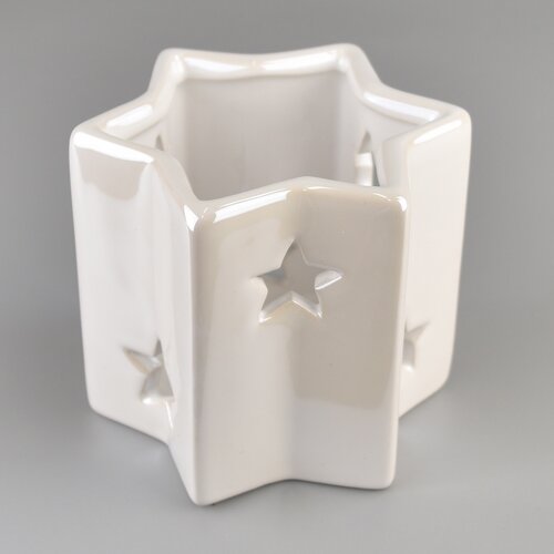 Świecznik ceramiczny na świeczkę tea light Gwiazda, perłowa biel