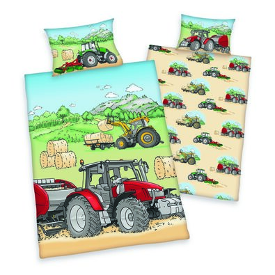 Detské bavlnené obliečky do postieľky Traktor, 100 x 135 cm, 40 x 60 cm