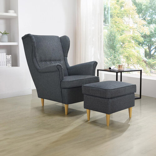 Taburetka z bukovimi nogami, siva, 59 x 40 x 39 cm