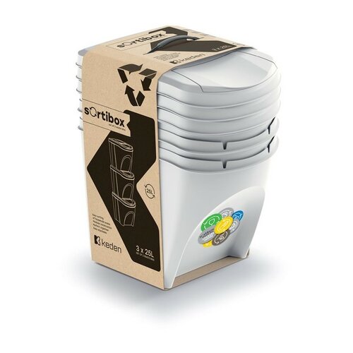 Kosz za sortirane odpadke Sortibox 25 l, 3 kos,pepelnato siva