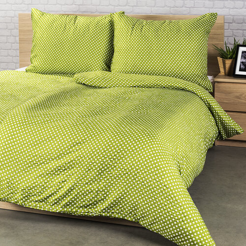 Lenjerie pat 1 pers. Pallas, Polka verde, creponată, 140 x 200 cm, 70 x 90 cm
