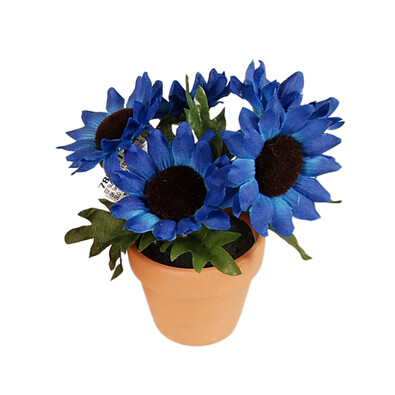 Umělá květina slunečnice v květináči, modrá, modrá