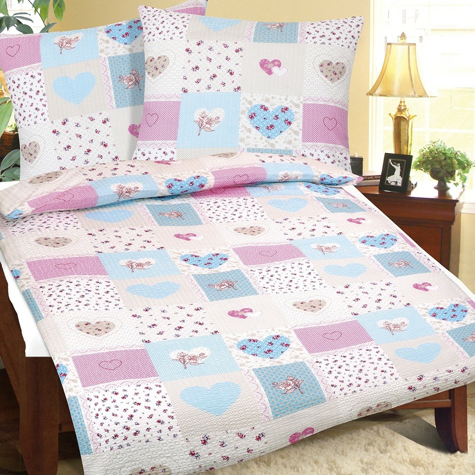 Lenjerie bumbac Bellatex Inimă, roz 140 x 220 cm, 70 x 90 cm, 140 x 220 cm, 70 x 90 cm