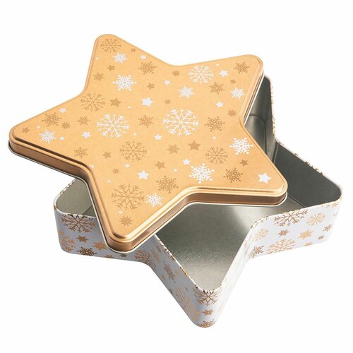 Різдвяна бляшана коробка Altom Золоті сніжинки, 23 x 22 x 6 см