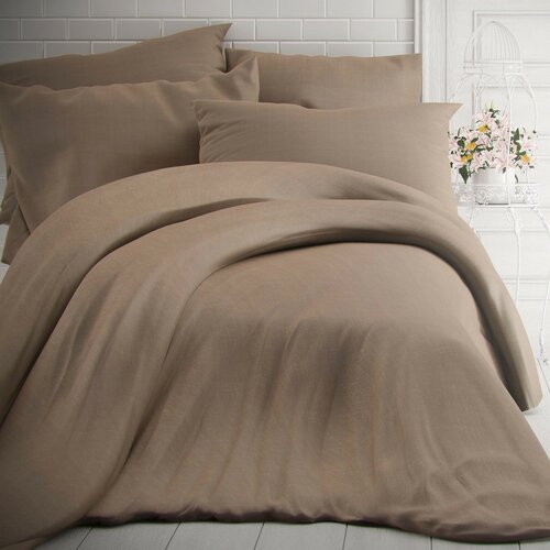Kvalitex Baumwollbettwäsche meliert beige, 200 x 200 cm, 2 St. 70 x 90 cm