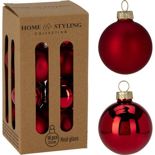 16 darabos karácsonyi díszkészlet Crystal Harmony,piros, átmérő 3,5 cm, üveg