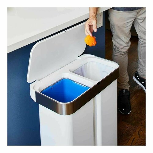 Simplehuman Obdĺžnikový bezdotykový kôš s hlasovým a pohybovým ovládaním 34 + 24 l, biela