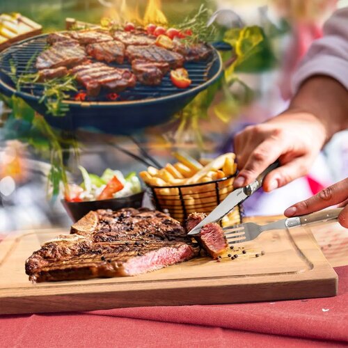 Orion Steak set - nož, vilice, vilica, deska, 15kosov