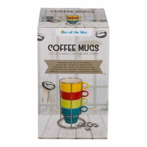 Set 4 căni de porțelan pe suport