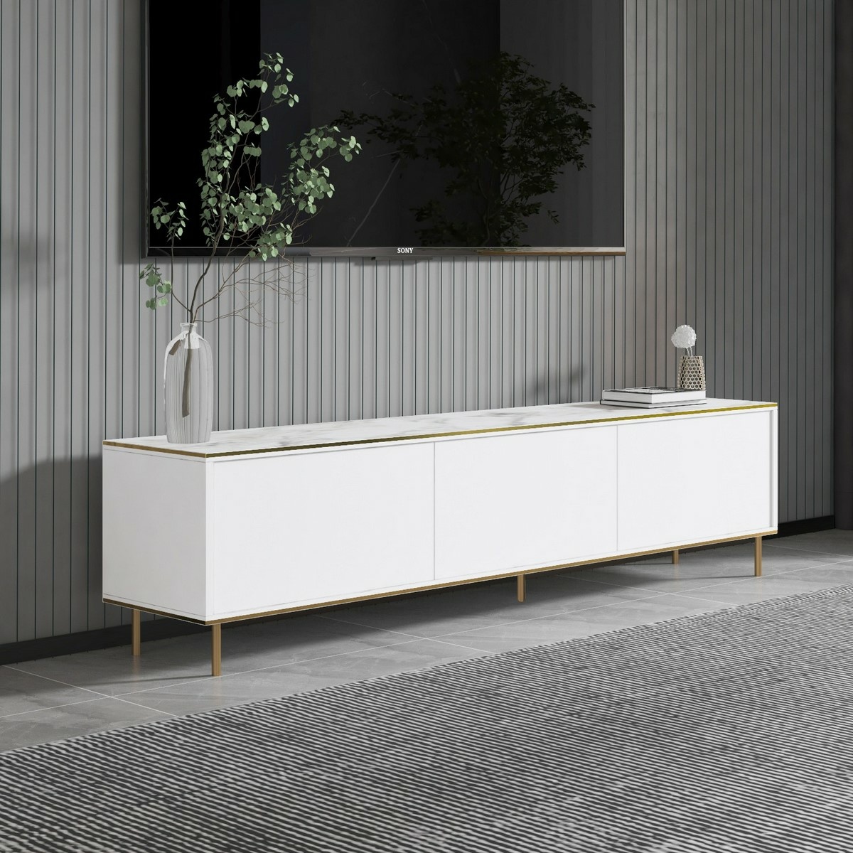 Televízny stolík Imaj White Marble and Gold