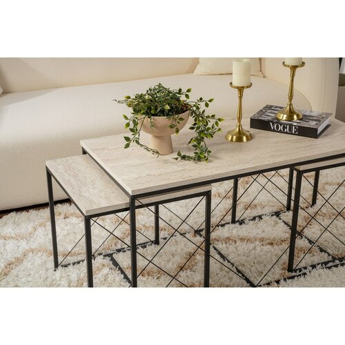Set de măsuțe de cafea Defne Black andTravertine, 3 buc.