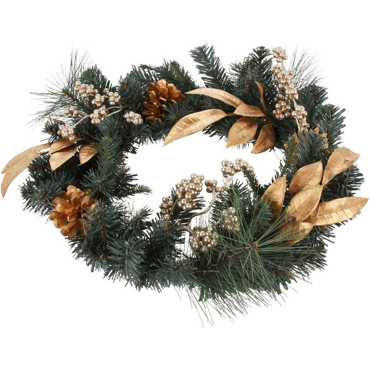 Fotografie Vánoční věnec Berry and pinecone zlatá, 45 x 10 x 39 cm