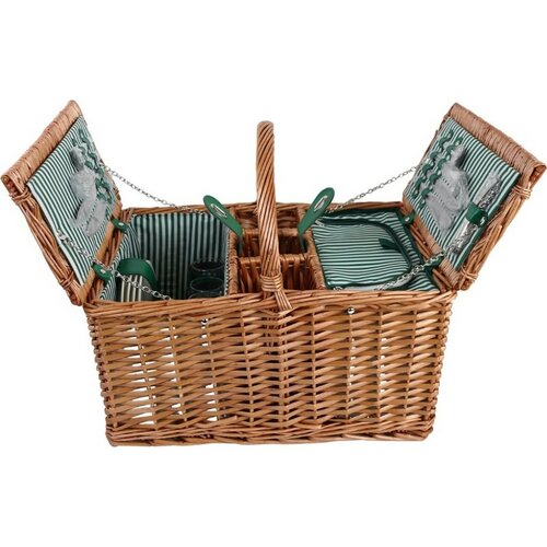 Arôme Coș de picnic pentru 4 persoane dungi verzi, 48 x 33 x 25 cm