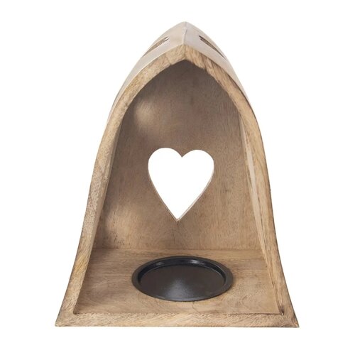 Orion Svečnik iz mangovega lesa Heart bell, 20 x14 x 23,2 cm