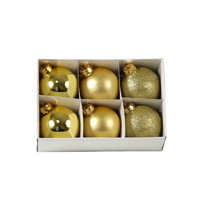 Sklenené vianočné gule, zlaté, 6 ks, zlatá