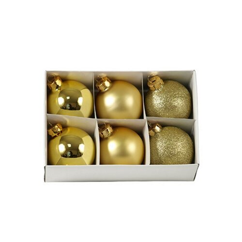 Skleněné vánoční koule, zlaté, 6 ks, zlatá
