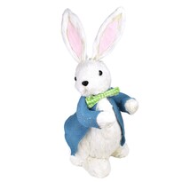 Velikonoční dekorace Zajíček v modrém kabátku bílá, 39 cm