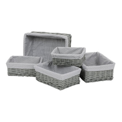 Weidenkörben-Set mit Stoff Grauer Punkt, 5 Stück, 5 Größen, 48 x 18 x 37 cm