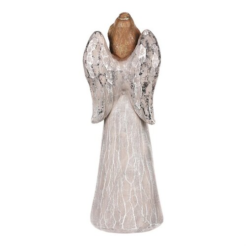 Dekoracja Anioł ze srebrnymi skrzydłami i sercem, polyresin, szary