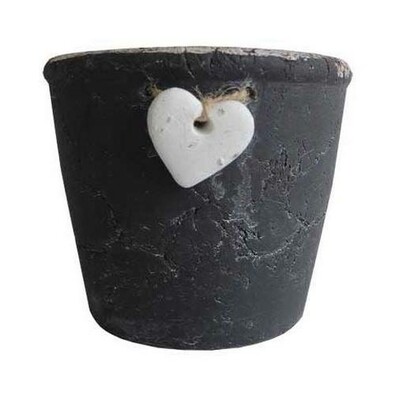 Ghiveci de flori StarDeco, cu inimă, negru, 15,5 cm