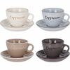 Set mit 4 Steingut-Tassen mit Untertassen Cappuccino 220 ml, verschiedene Farben