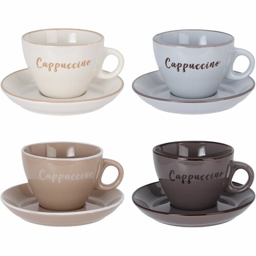 Komplet 4 keramičnih skodelic s podstavkiCappuccino 220 ml, mešane barve