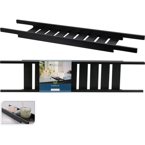 Fürdőkádra szerelhető polc Bamboo fekete, 68 x 15x 3,5 cm