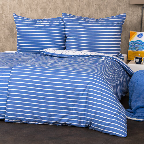 4Home Pościel bawełniana Paski niebieski, 220 x 200 cm, 2 szt. 70 x 90 cm