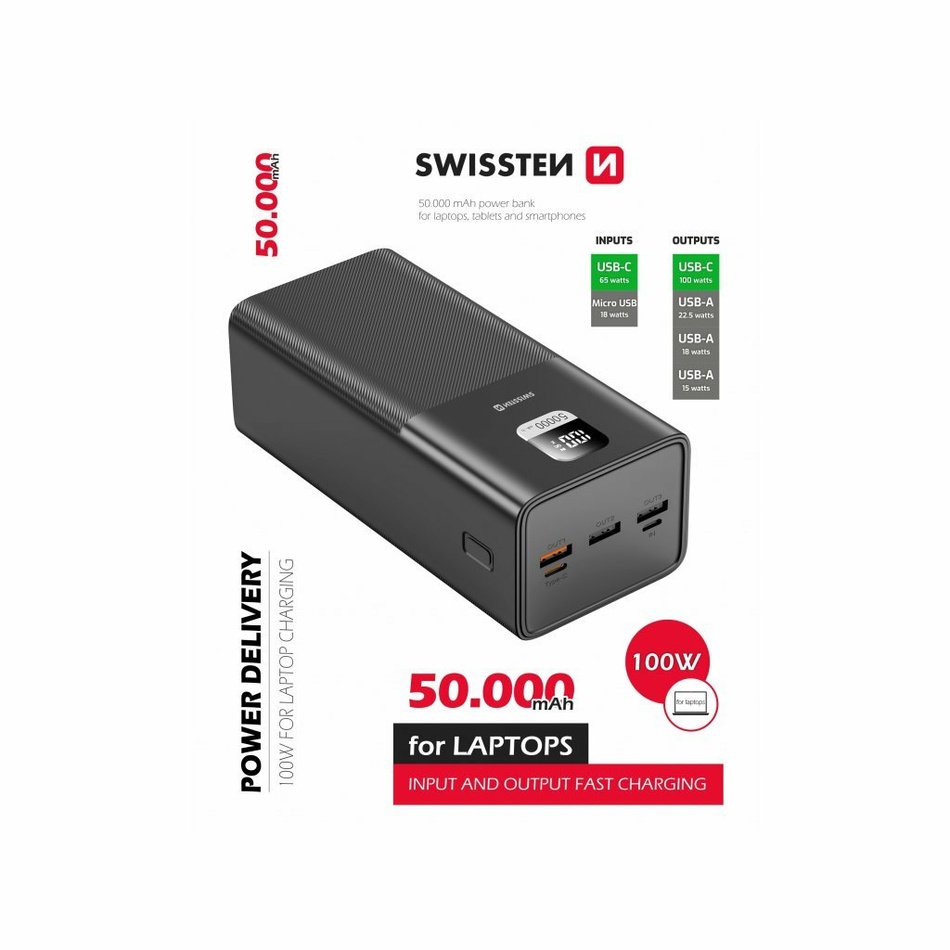 Obrázok Swissten Power Line 50 000 mAh 100 W PD (22013942) čierna